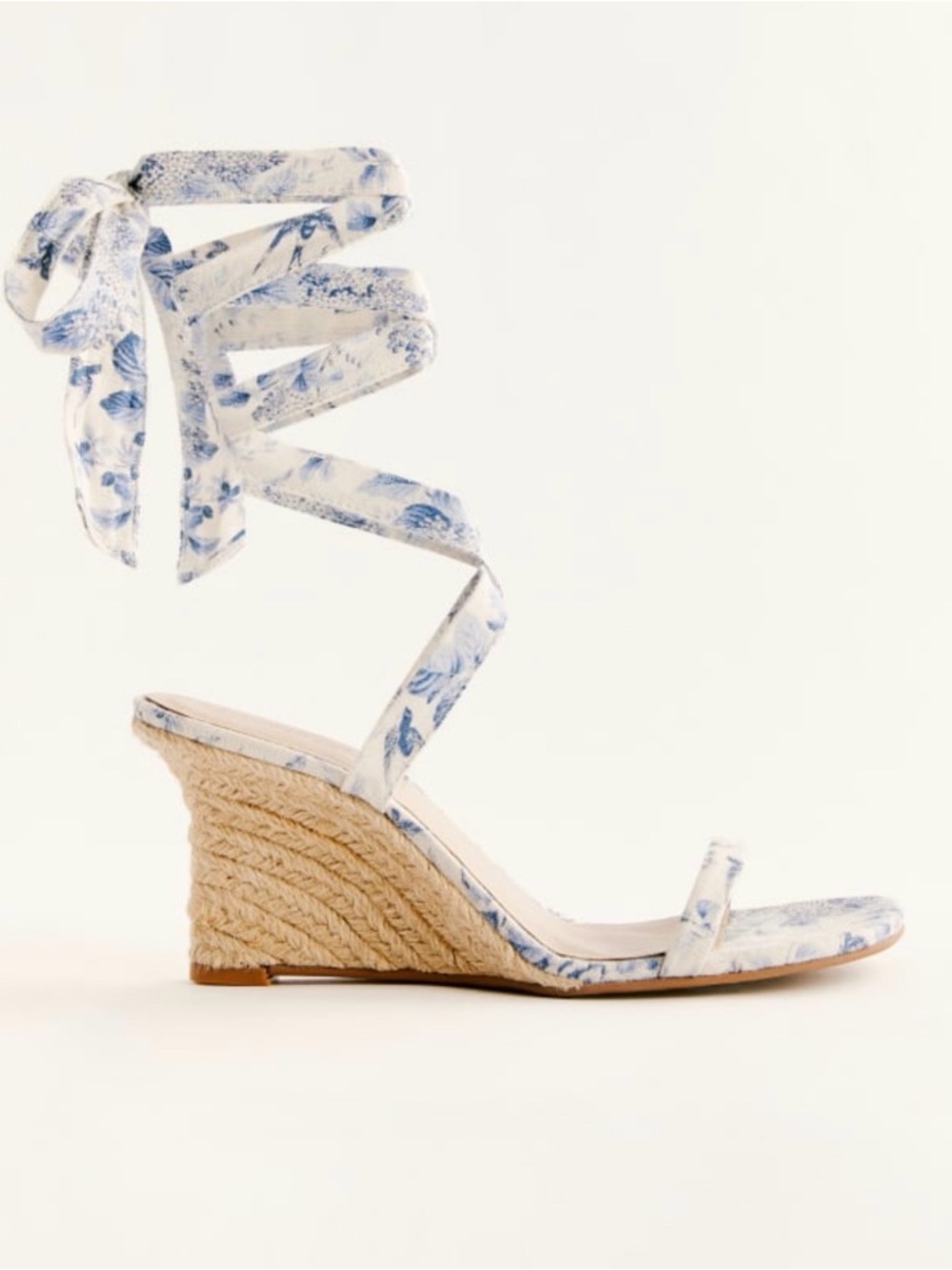 Reformation Camilla Navy Floral Print Wedge Sandals